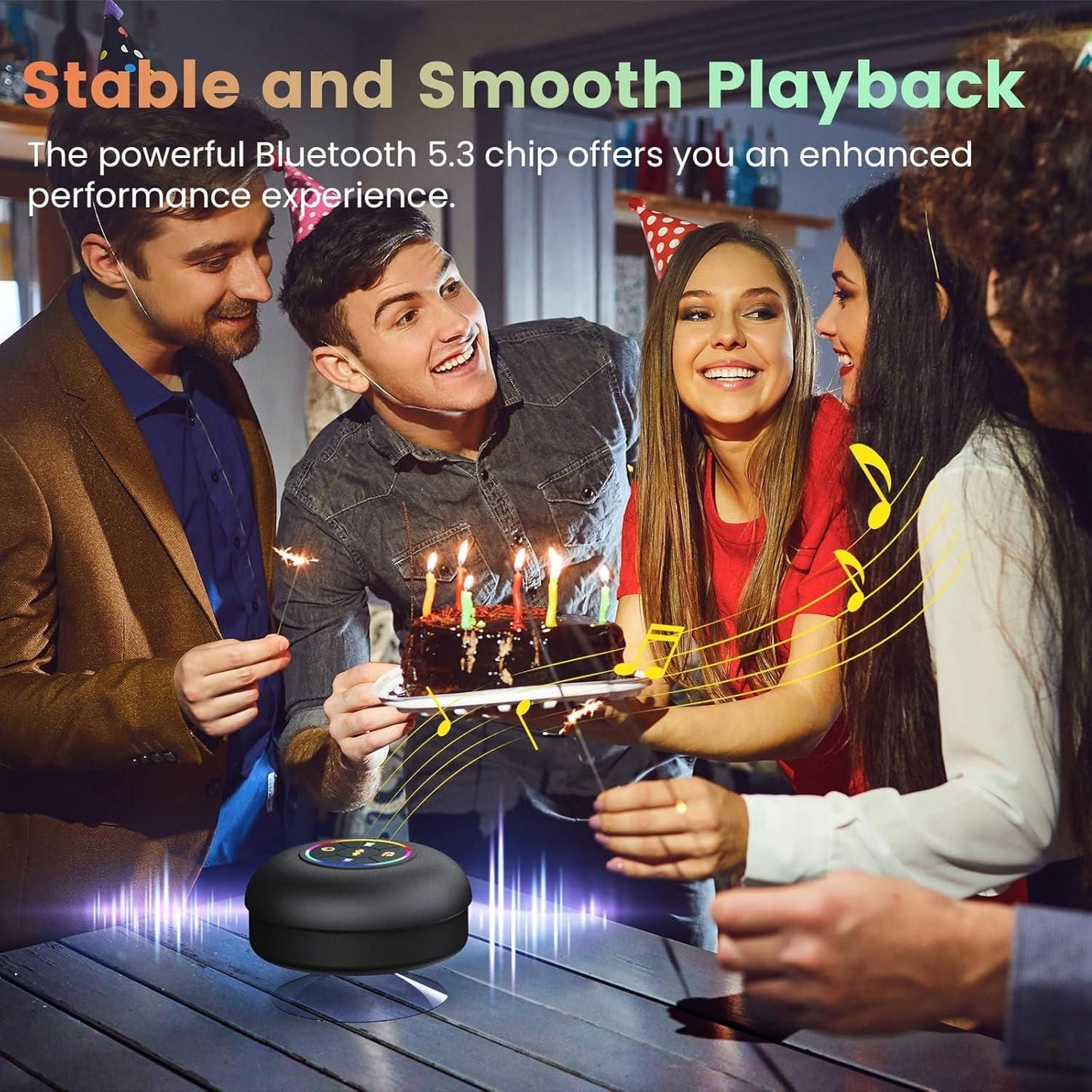 Large Suction Cup Waterproof Bluetooth Speaker with LED Lights