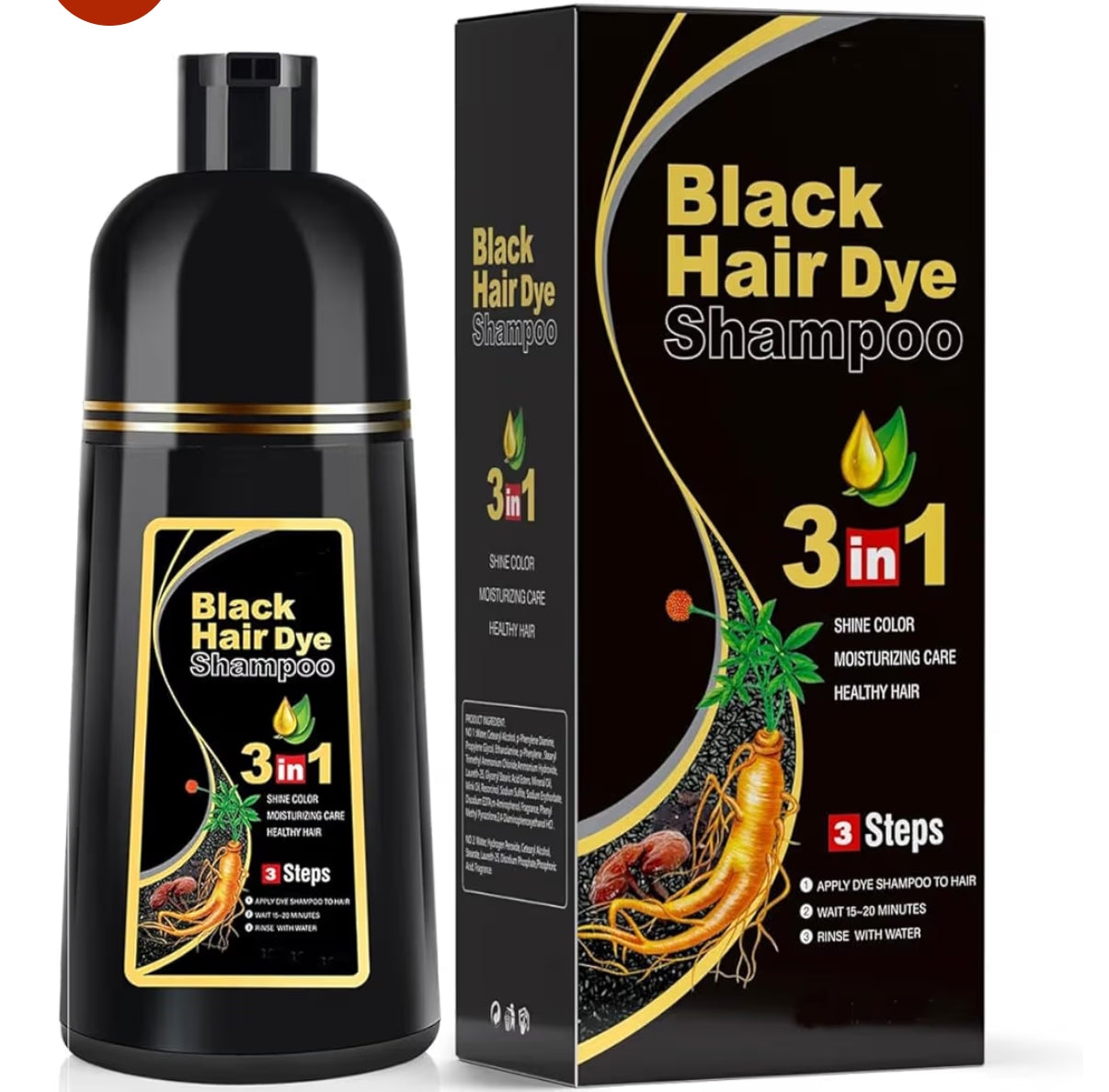 Unisex Instant Black Herbal Hair Dye Shampoo (3-in-1 Formula)